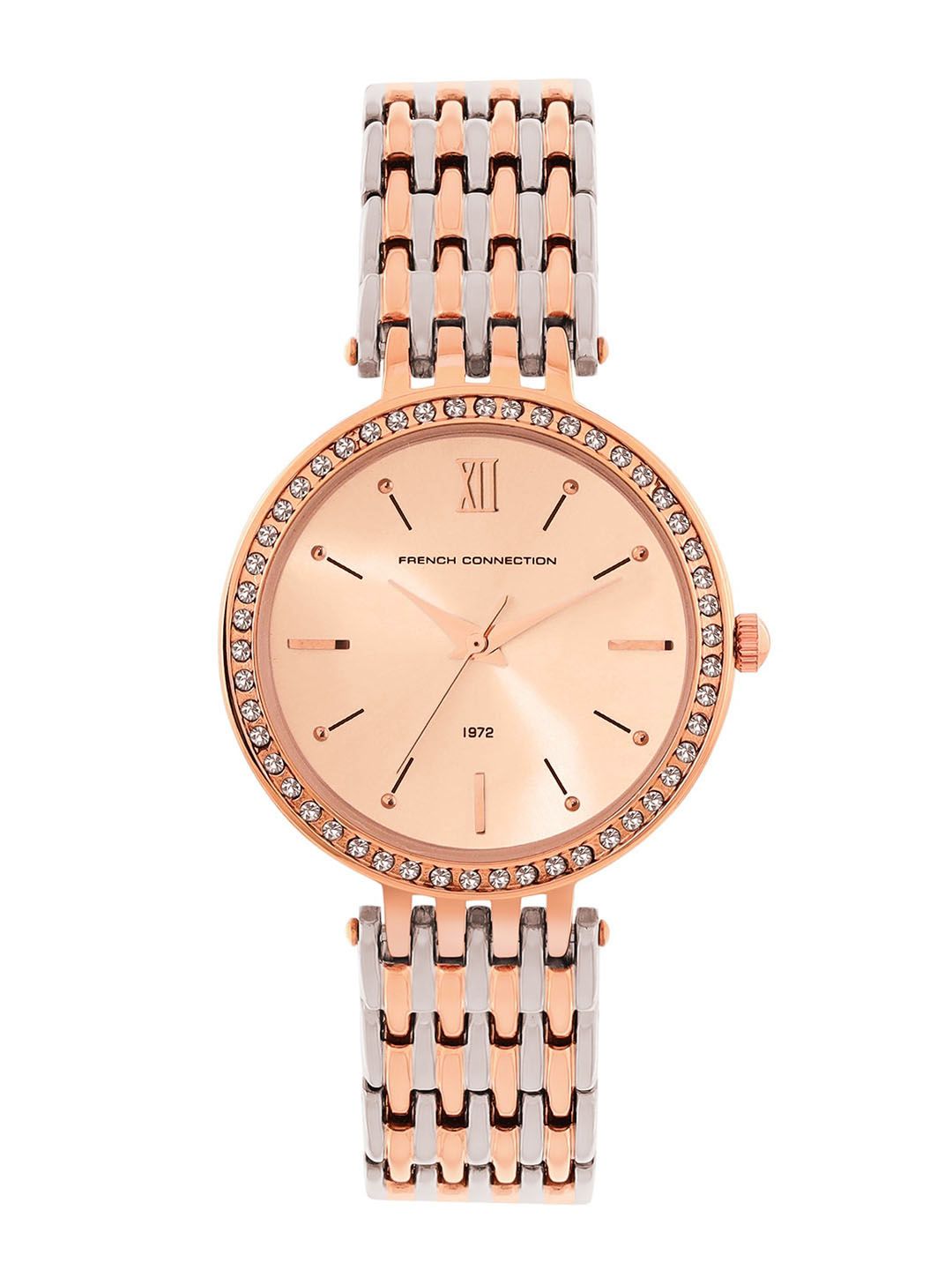 French Connection Women Embellished Dial & Stainless Steel Bracelet Style Straps Analogue Watch FCN00063C