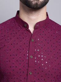 SOJANYA Motif Etnik Kolar Bersulam Berlabuci Kapas Tulen Kurta