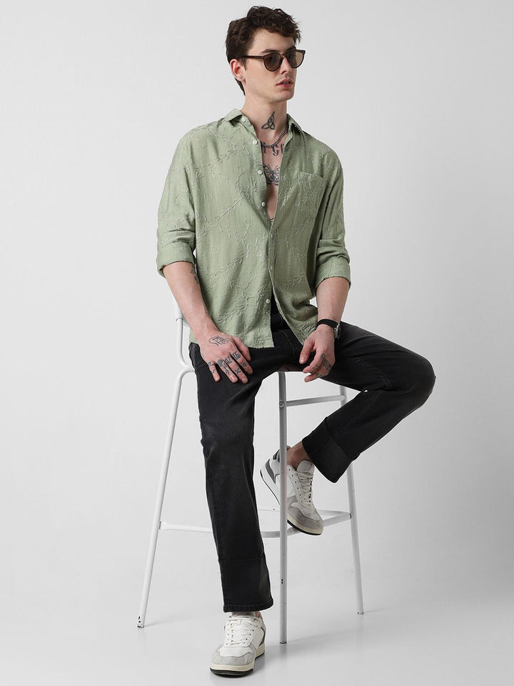 VASTRADO Men Classic Slim Fit Embroidered Casual Shirt