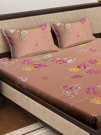 KLOTTHE Coklat Bercetak Bunga Dilengkapi 400 TC Kapas Cadar King & 2 Sarung Bantal