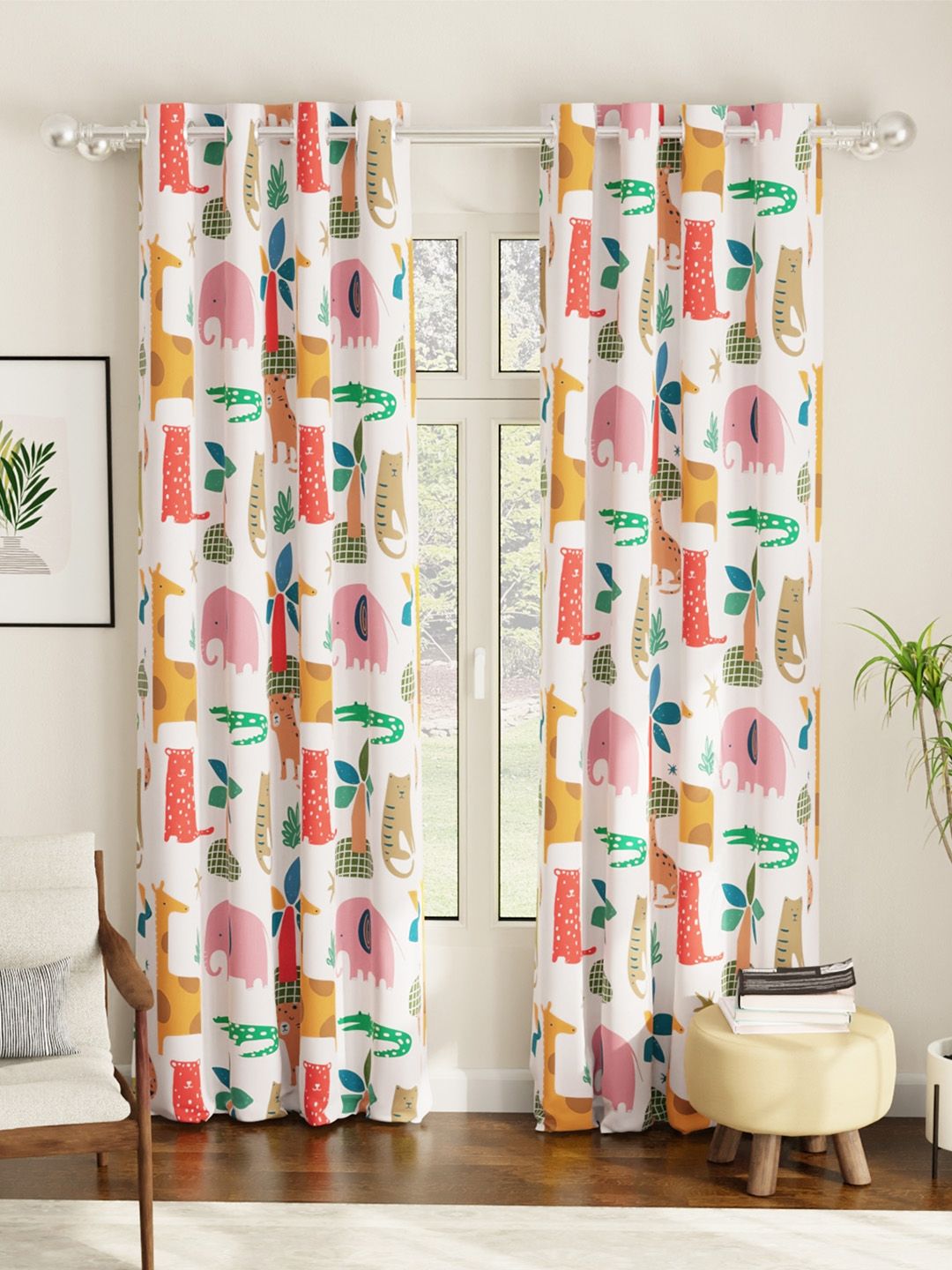 URBAN SPACE White & Yellow Printed Room Darkening Door Curtain