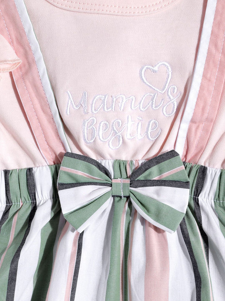Moms Love Infant Girls Striped Bow Detail Pleated Fit & Flare Dress