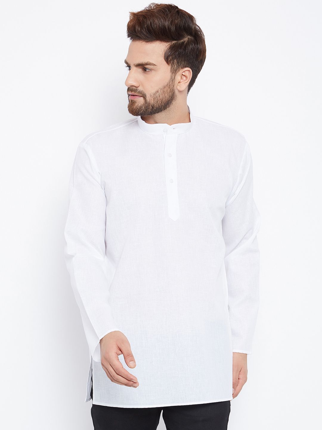 SOJANYA Men White Solid Straight Kurta