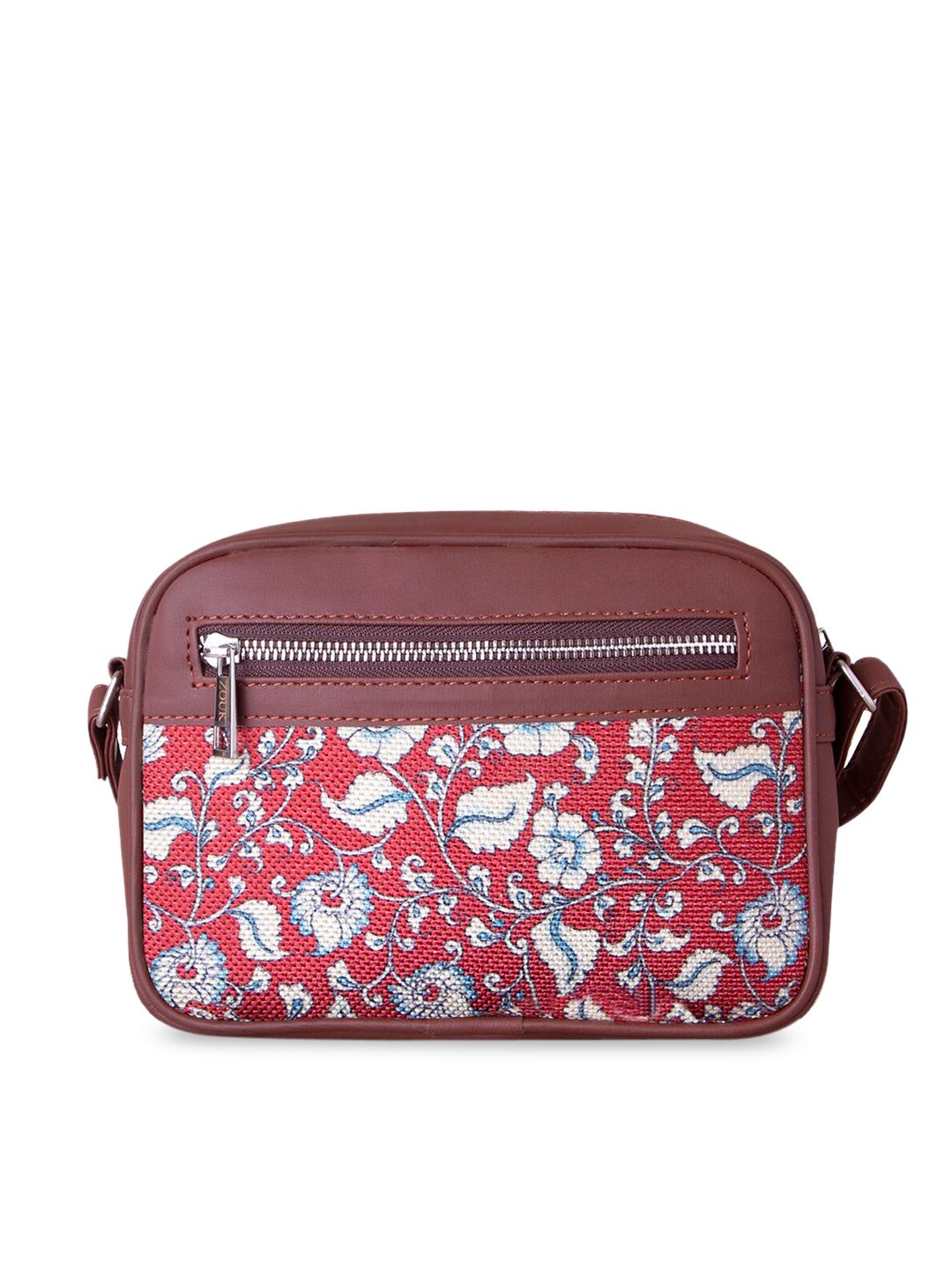ZOUK Red Floral Printed Structured Kalamkari Sling Bag