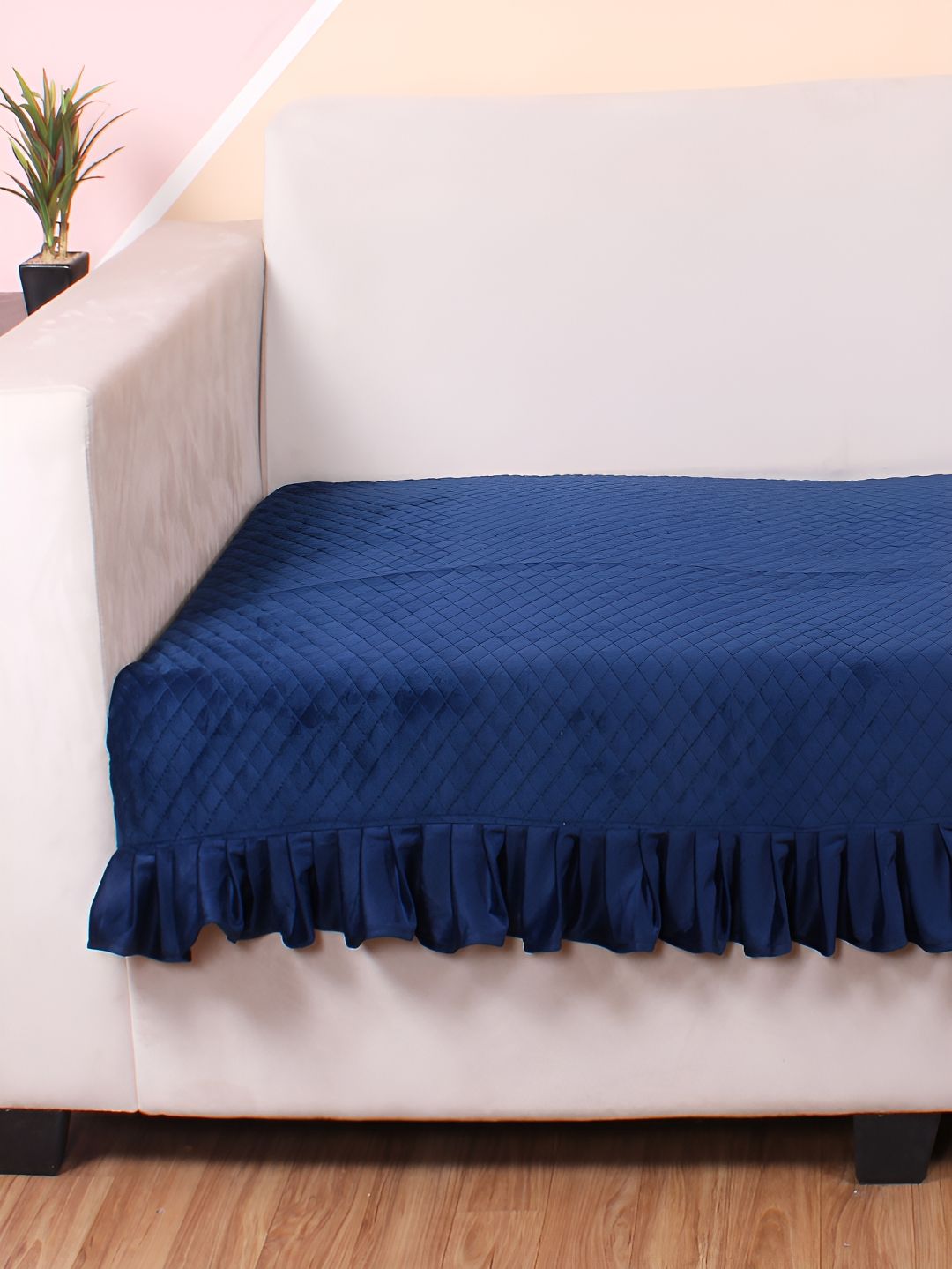 STITCHNEST Blue Self Design 3 Seater Sofa Cover