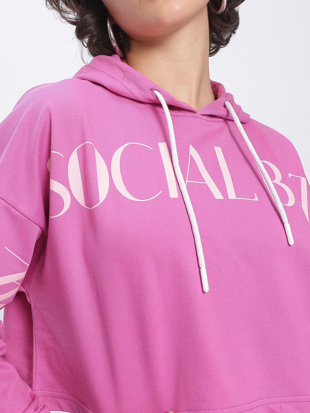 DressBerry Printed Cropped Boxy Hooded Sweatshirt
