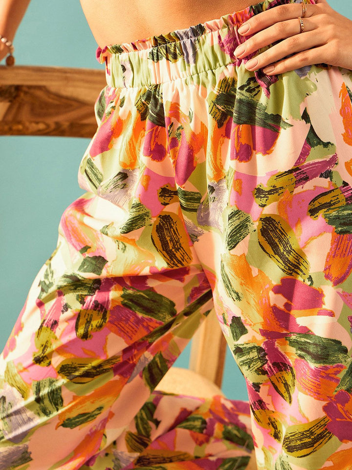 Berrylush Women Pink Floral Printed Relaxed Straight Leg High-Rise Parallel Trouser