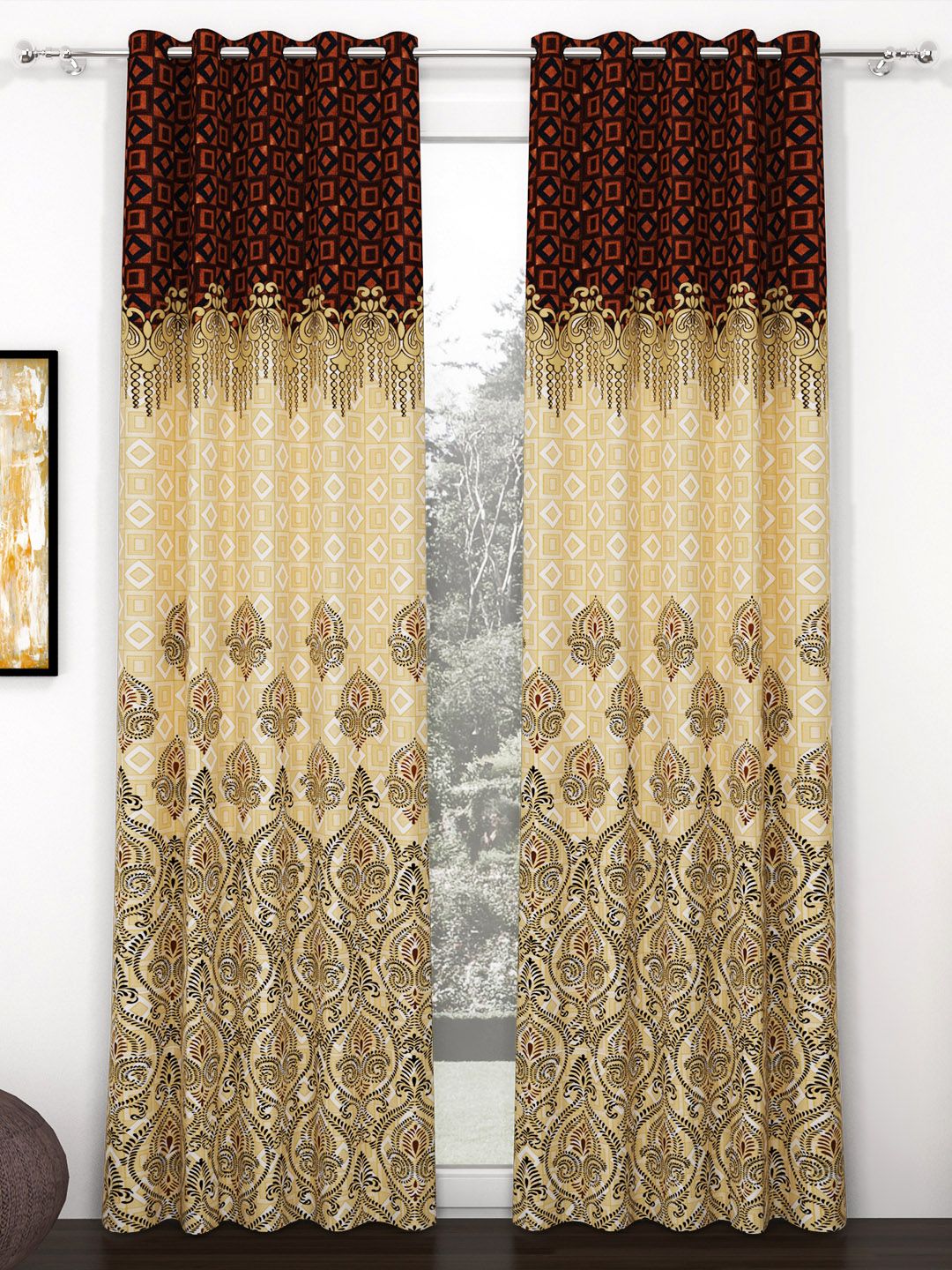 Story@home Bronze-Toned & Black 2 Pieces Ethnic Motifs Door Curtain