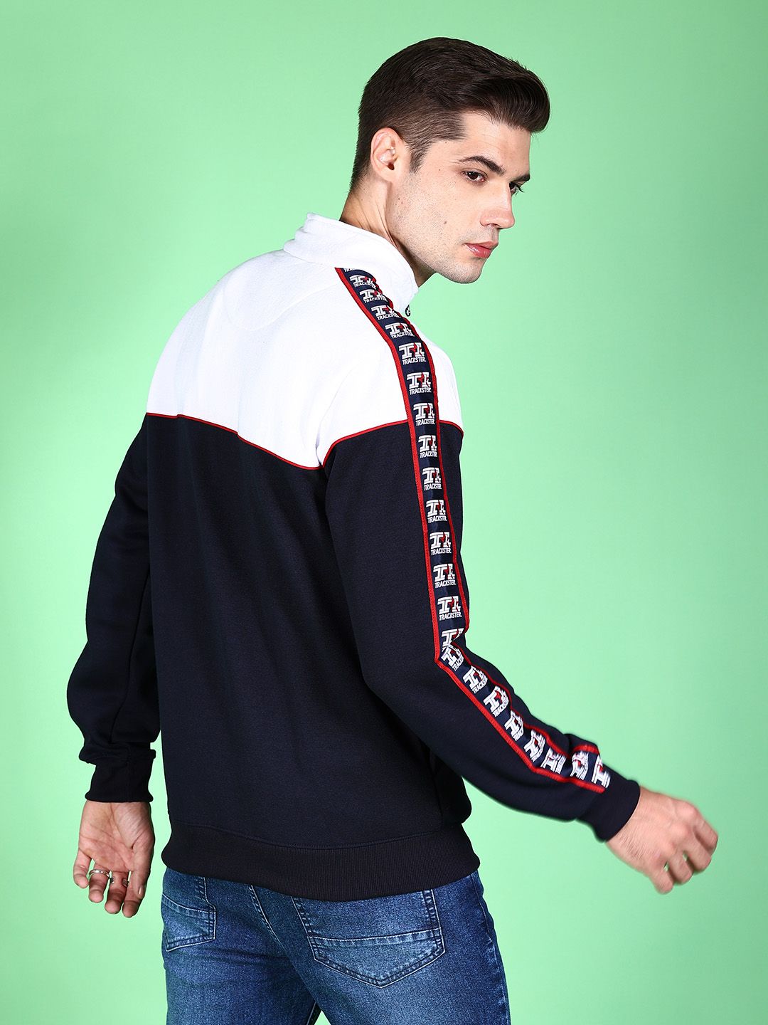 The Indian Garage Co Men Navy Blue Colourblocked Sweatshirt