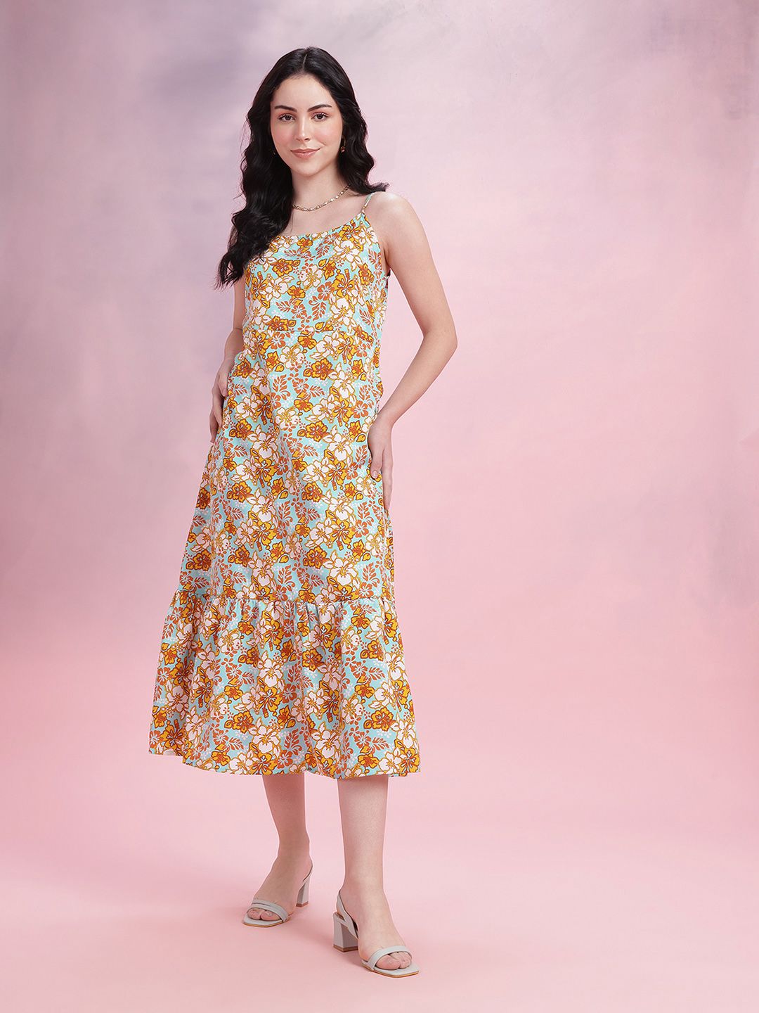 DressBerry Floral Print A-Line Midi Dress