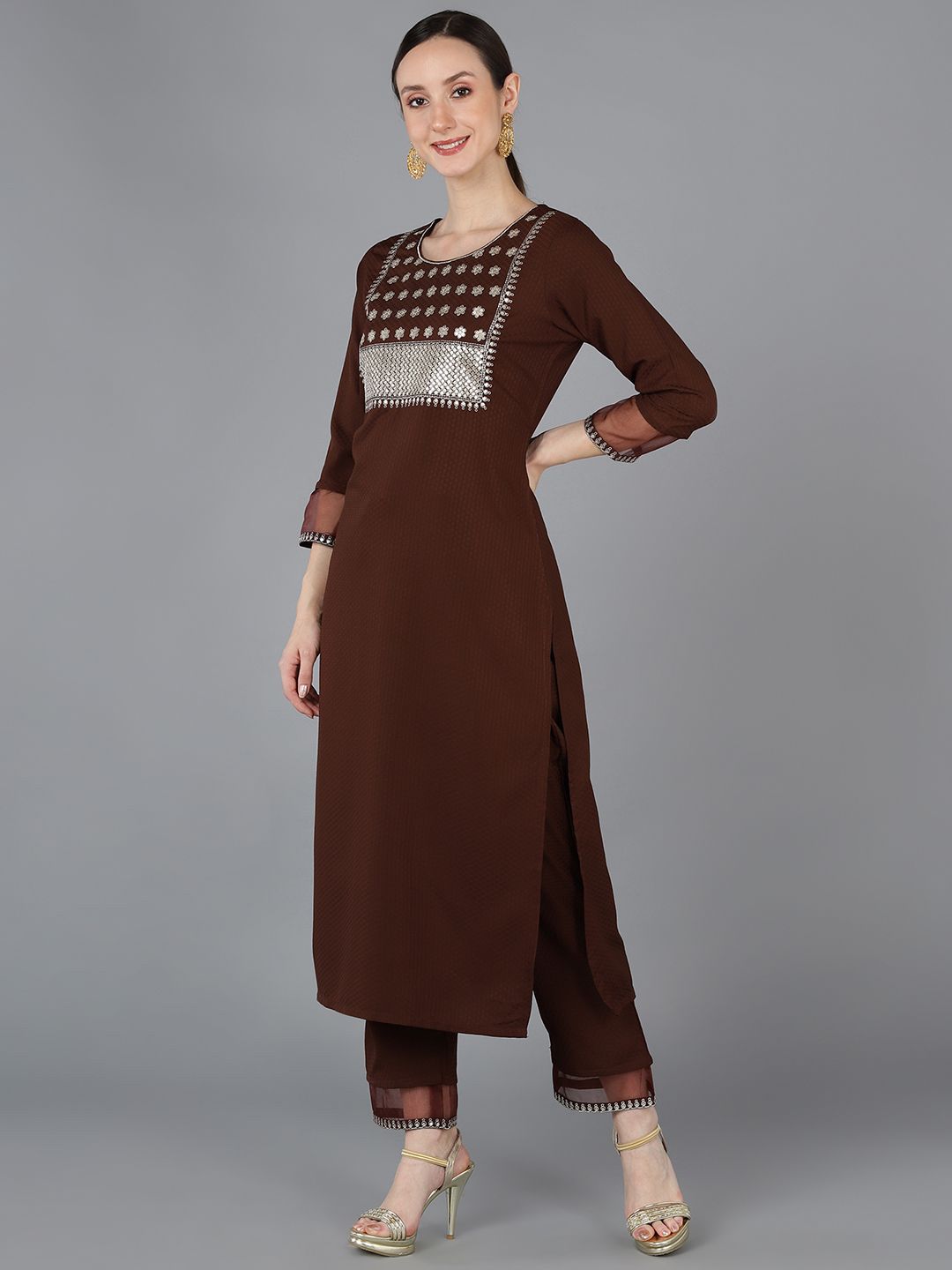 KALINI Ethnic Motifs Yoke Design Regular Sequinned Kurta With Trousers & Dupatta