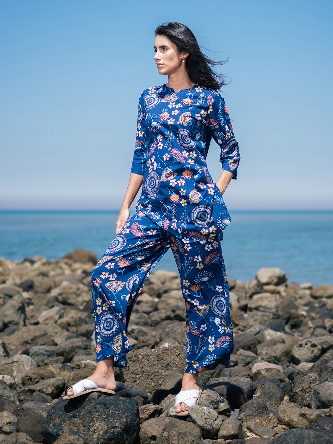 SANSKRUTIHOMES Ethnic Motif Pure Cotton Top & Trouser Co-Ord Set