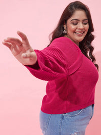 CURVY STREET Women Plus Size Ribbed Acrylic Crop Pullover