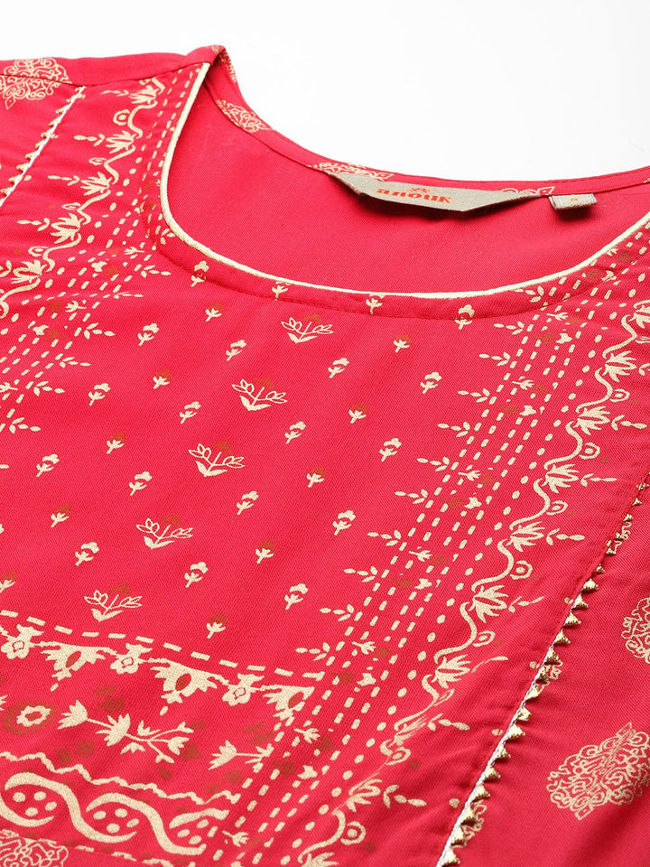 Anouk Ethnic Motifs Print A-Line Kurta with Trousers & Dupatta