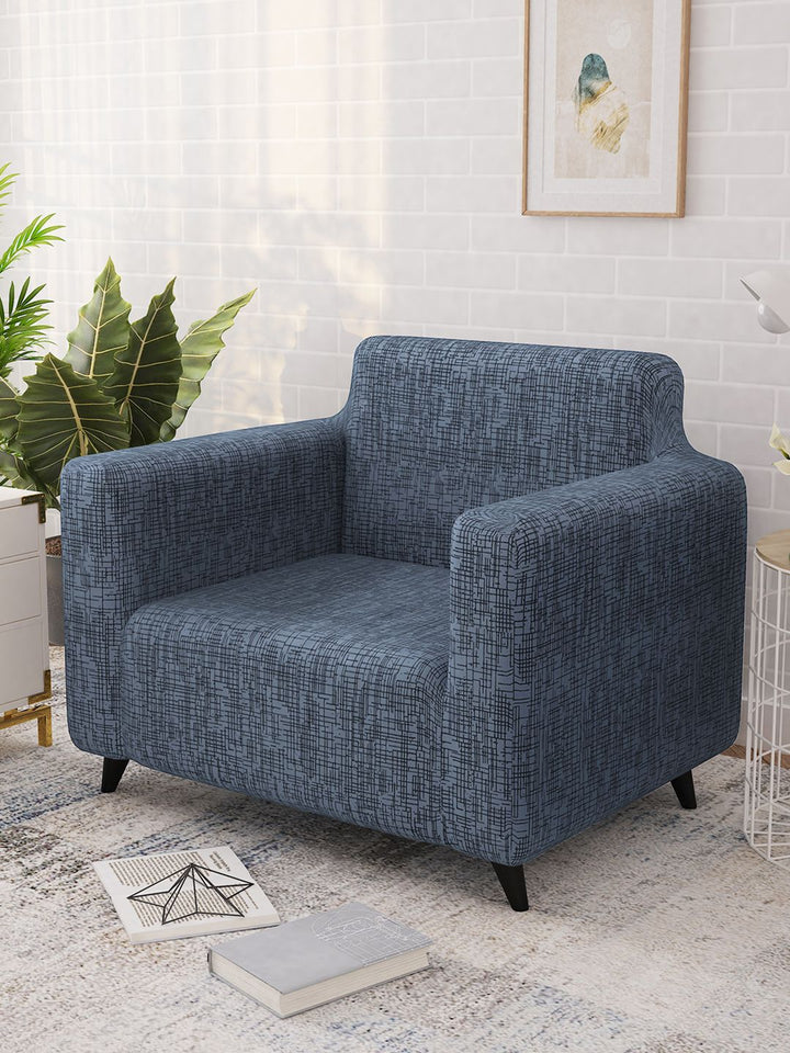 Story@home Grey & Black Printed 1 Seater Stretchable Sofa Cover With Arms