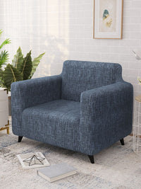 Story@home Grey & Black Printed 1 Seater Stretchable Sofa Cover With Arms