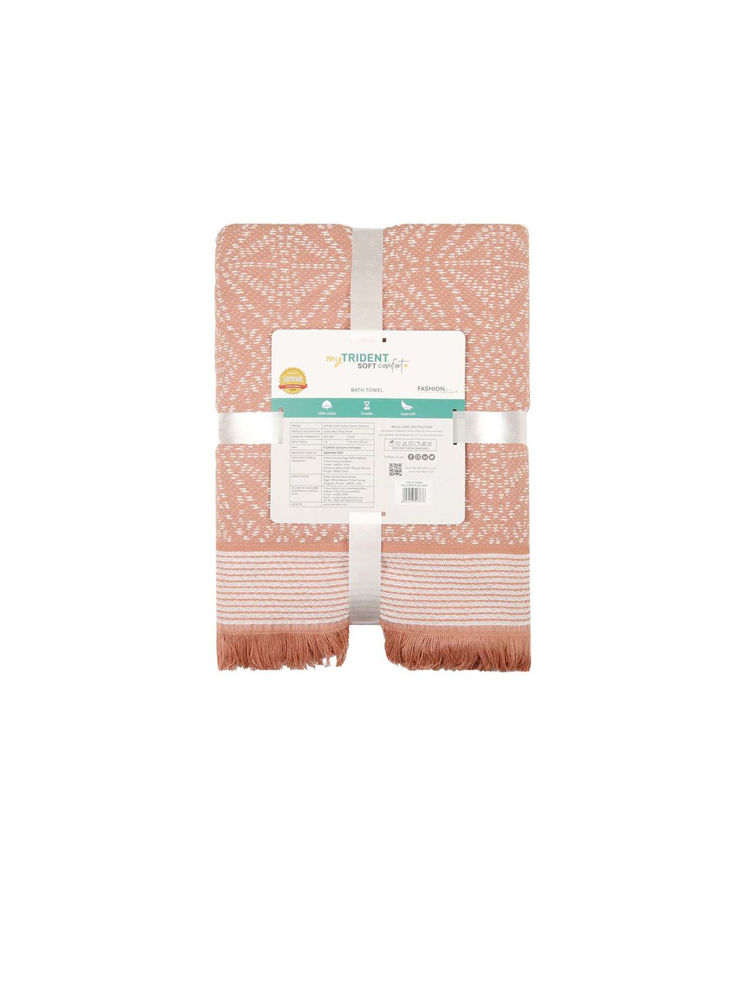 MYTRIDENT Orange-Coloured & White Ethnic Motifs Printed Cotton 500 GSM Bath Towel