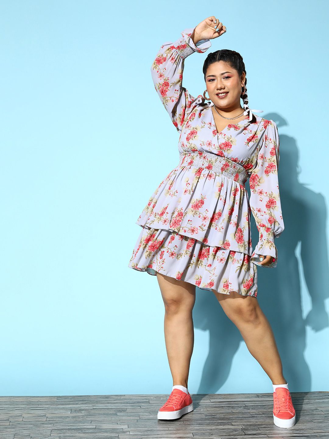 Berrylush Curve Women Deep Blue Floral Vacay Attire