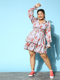 Berrylush Curve Women Deep Blue Floral Vacay Attire