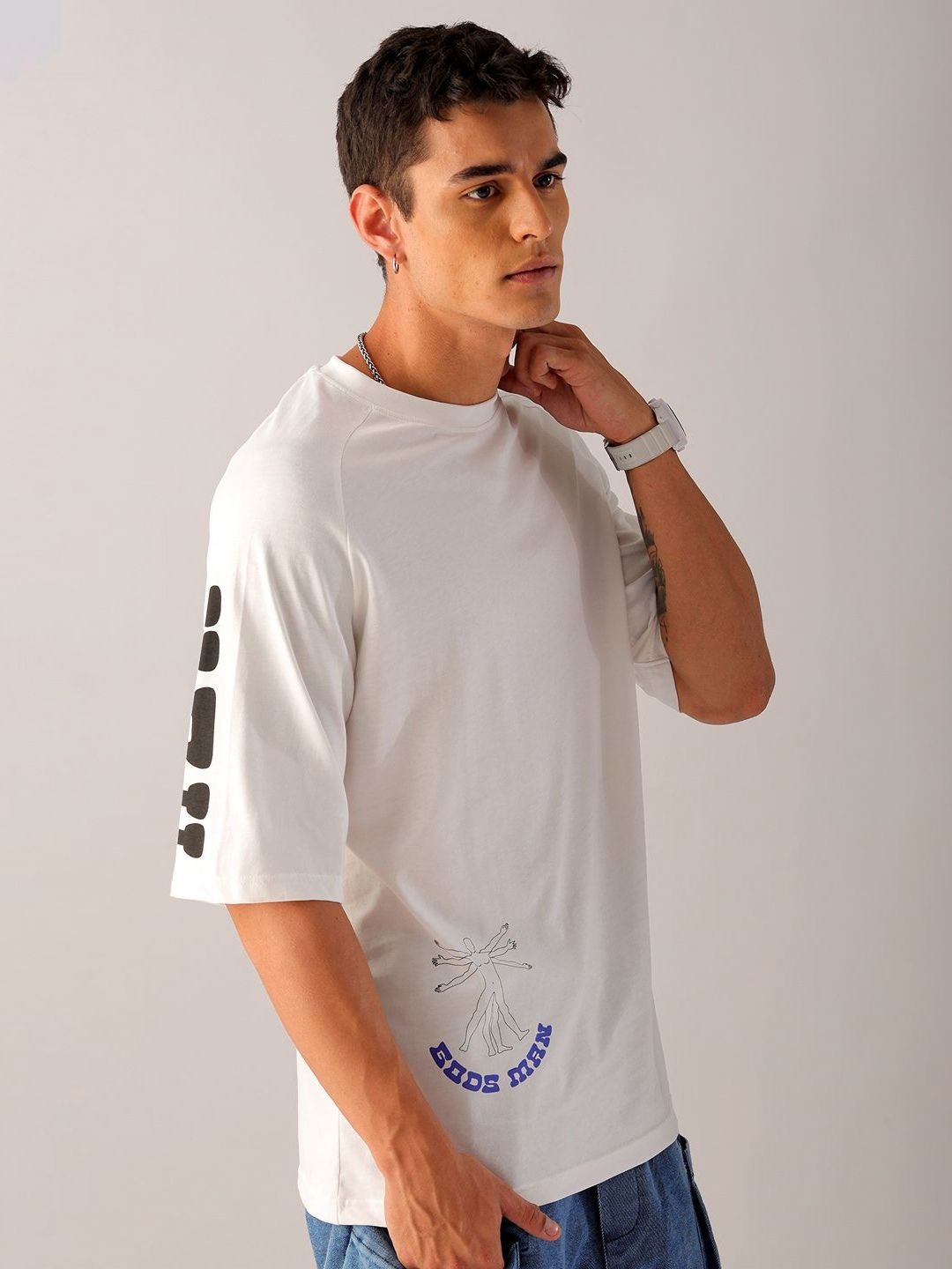 The Indian Garage Co Men Pure Cotton Back Printed Oversized Round Neck T-shirt