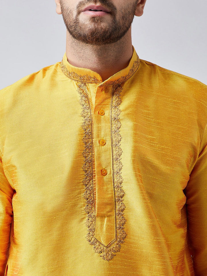 SOJANYA Men Mustard Woven Design Straight Kurta
