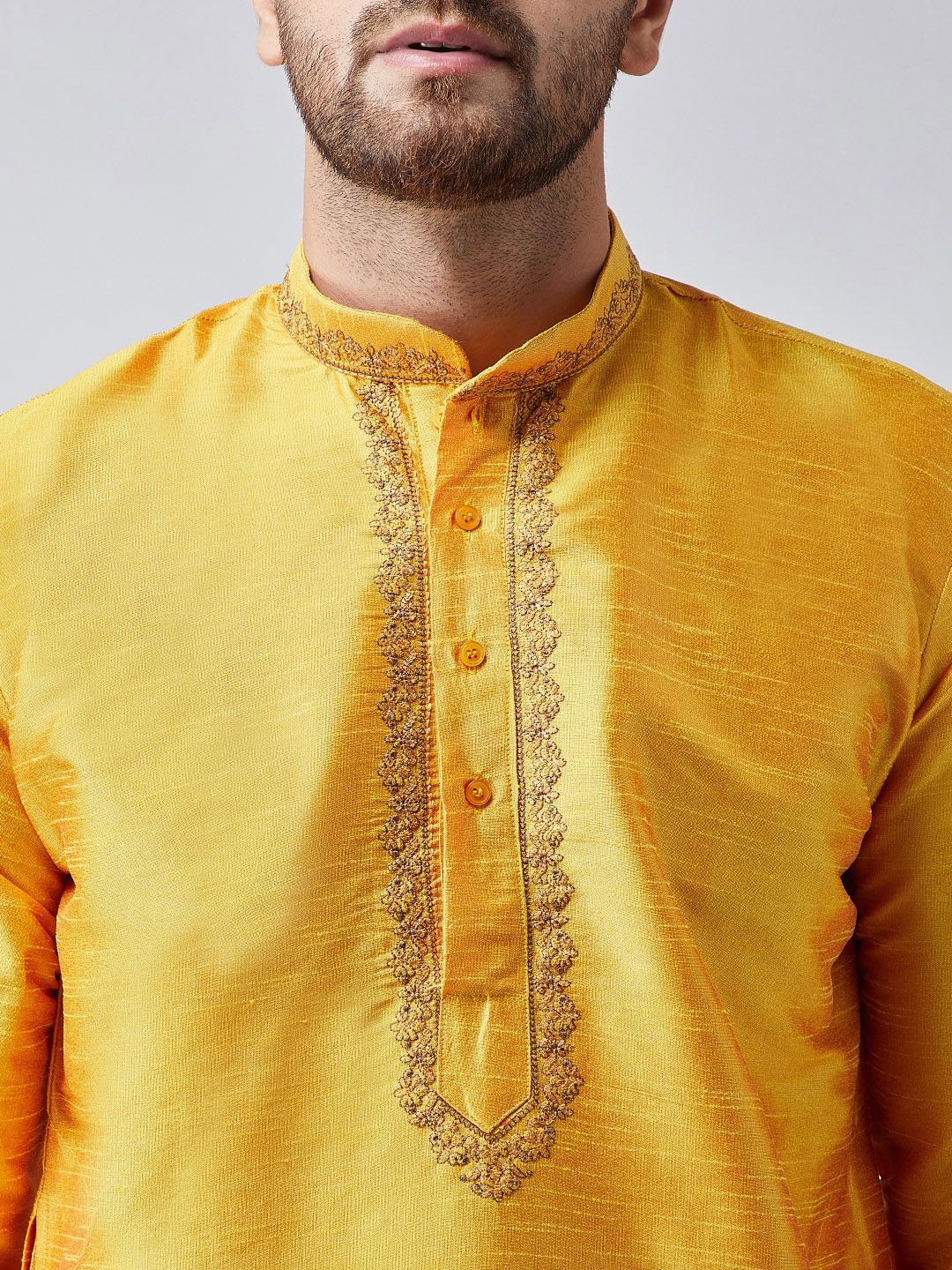 SOJANYA Men Mustard Woven Design Straight Kurta