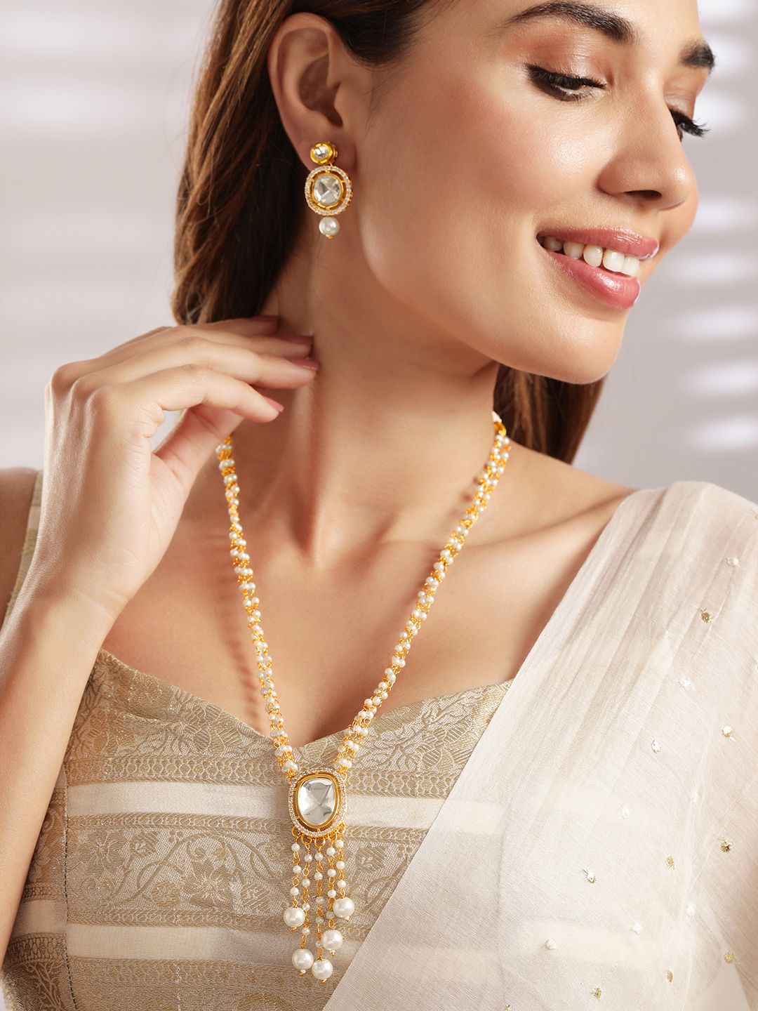 Rubans Gold-Plated Kundan-Studded & Beaded Jewellery Set