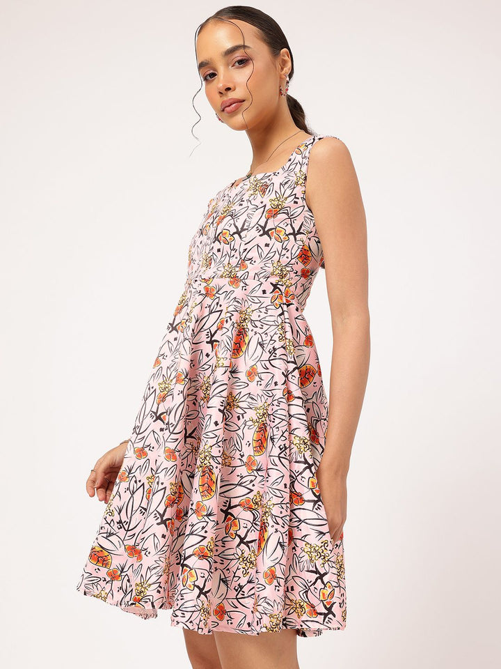 DressBerry Garden Glam Floral Print Satin-Finish A-line Dress