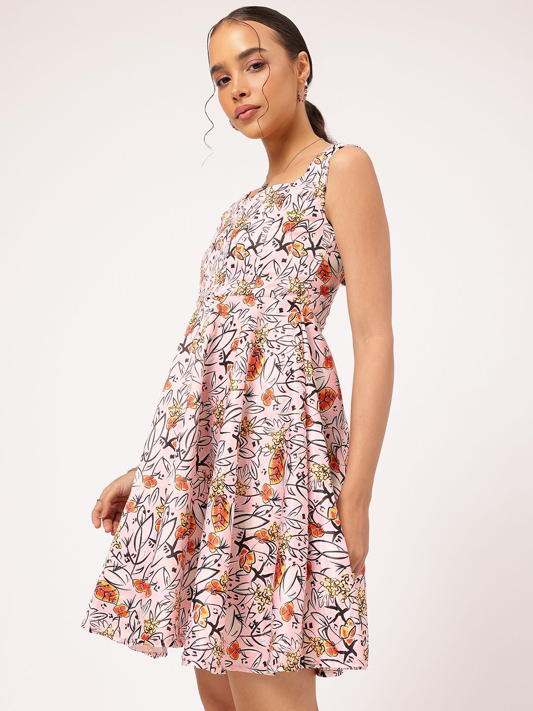 DressBerry Garden Glam Floral Print Satin-Finish A-line Dress