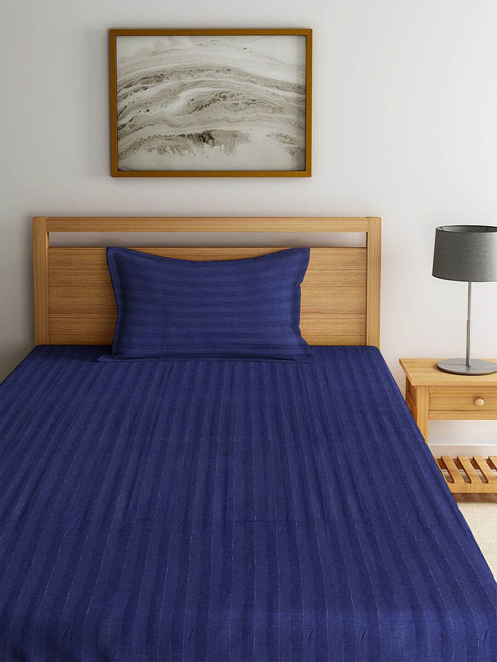HOSTA HOMES Blue Solid 260 TC Cotton 1 Single Bedsheet with 1 Pillow Covers