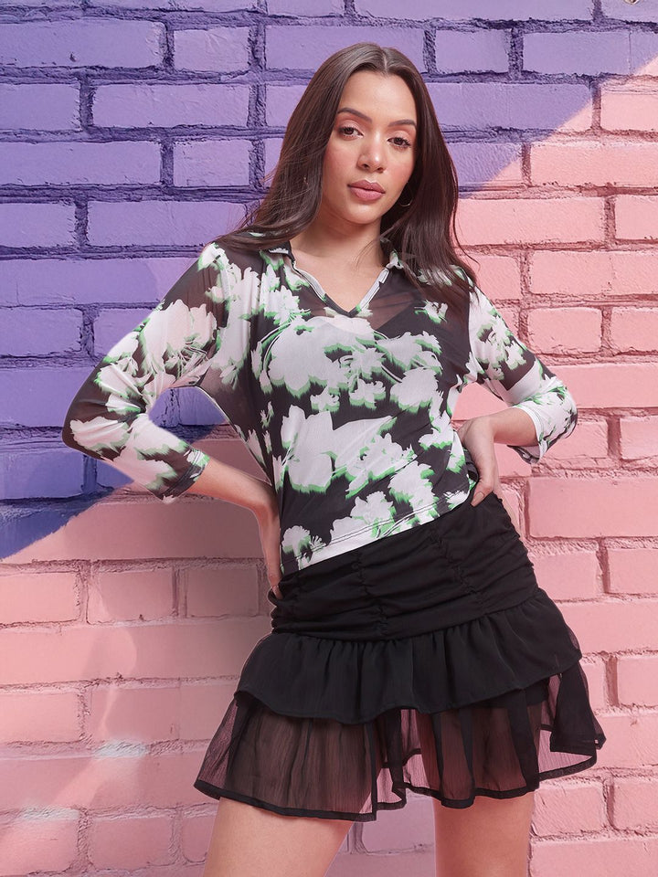 DressBerry Netted Floral Print Top with a Camisole