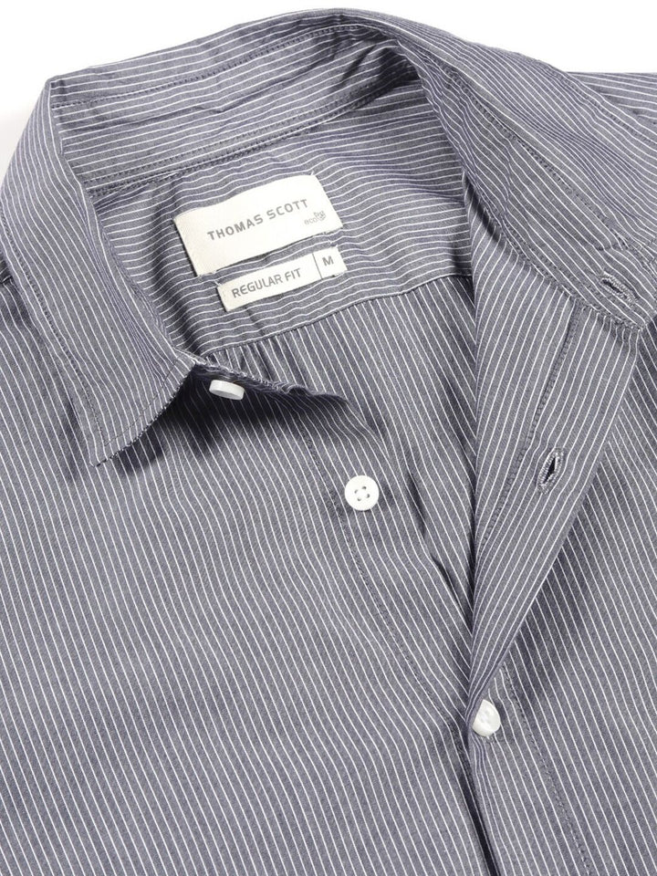 Thomas Scott Premium Fit Striped Spread Collar Roll-Up Sleeves Cotton Casual Shirt