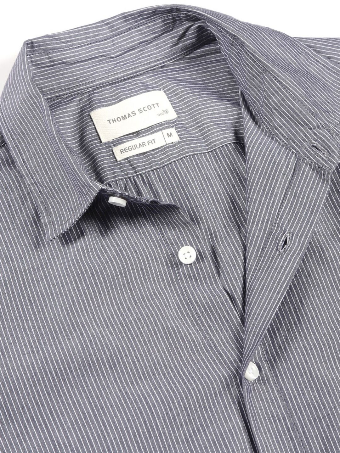 Thomas Scott Premium Fit Striped Spread Collar Roll-Up Sleeves Cotton Casual Shirt