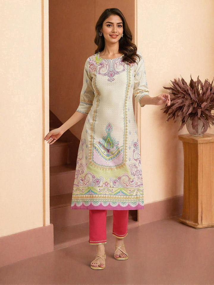 W Women Ethnic Motifs Printed Straight Pure Cotton Kurta