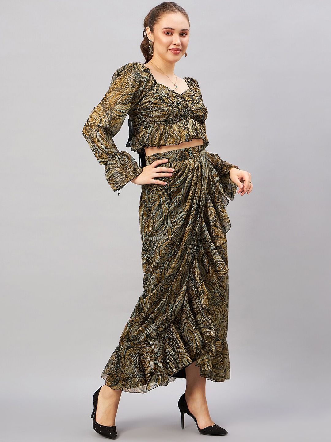 Antheaa Printed Top With Skirt