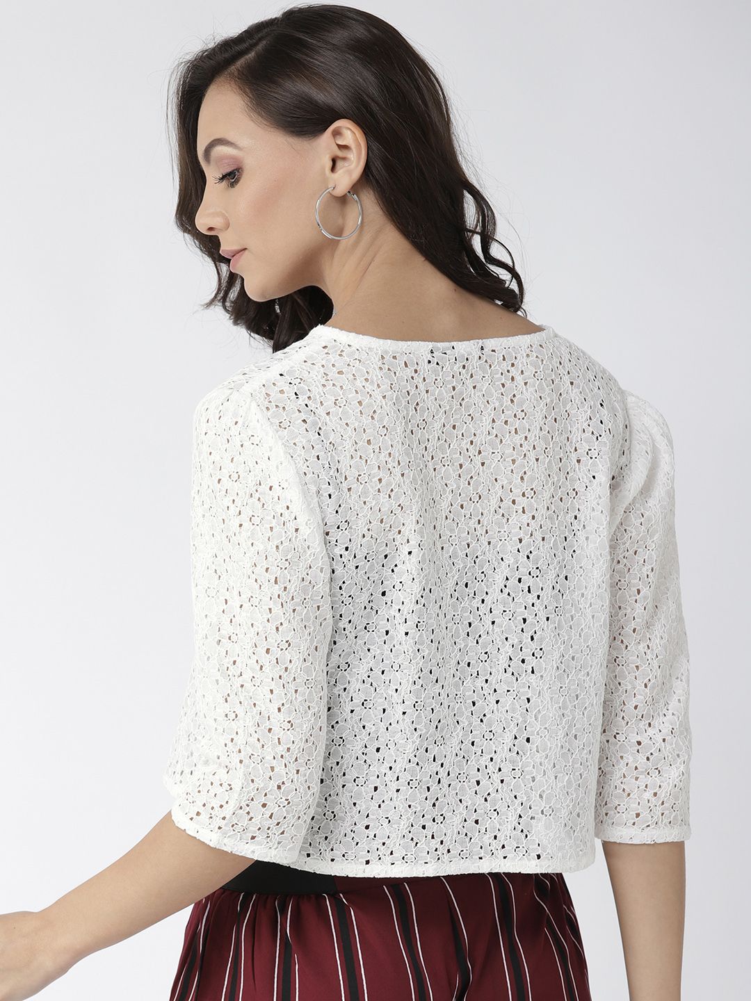 Style Quotient Women White Self Design Open Front Shrug