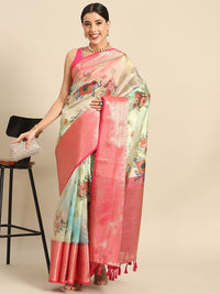 Silk Land Woven Kalamkari Art Silk Chanderi Digital Print Saree