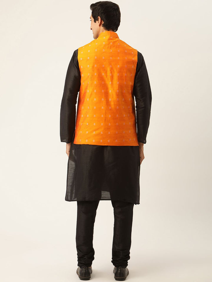 SOJANYA Men Black & Orange Kurta with Churidar