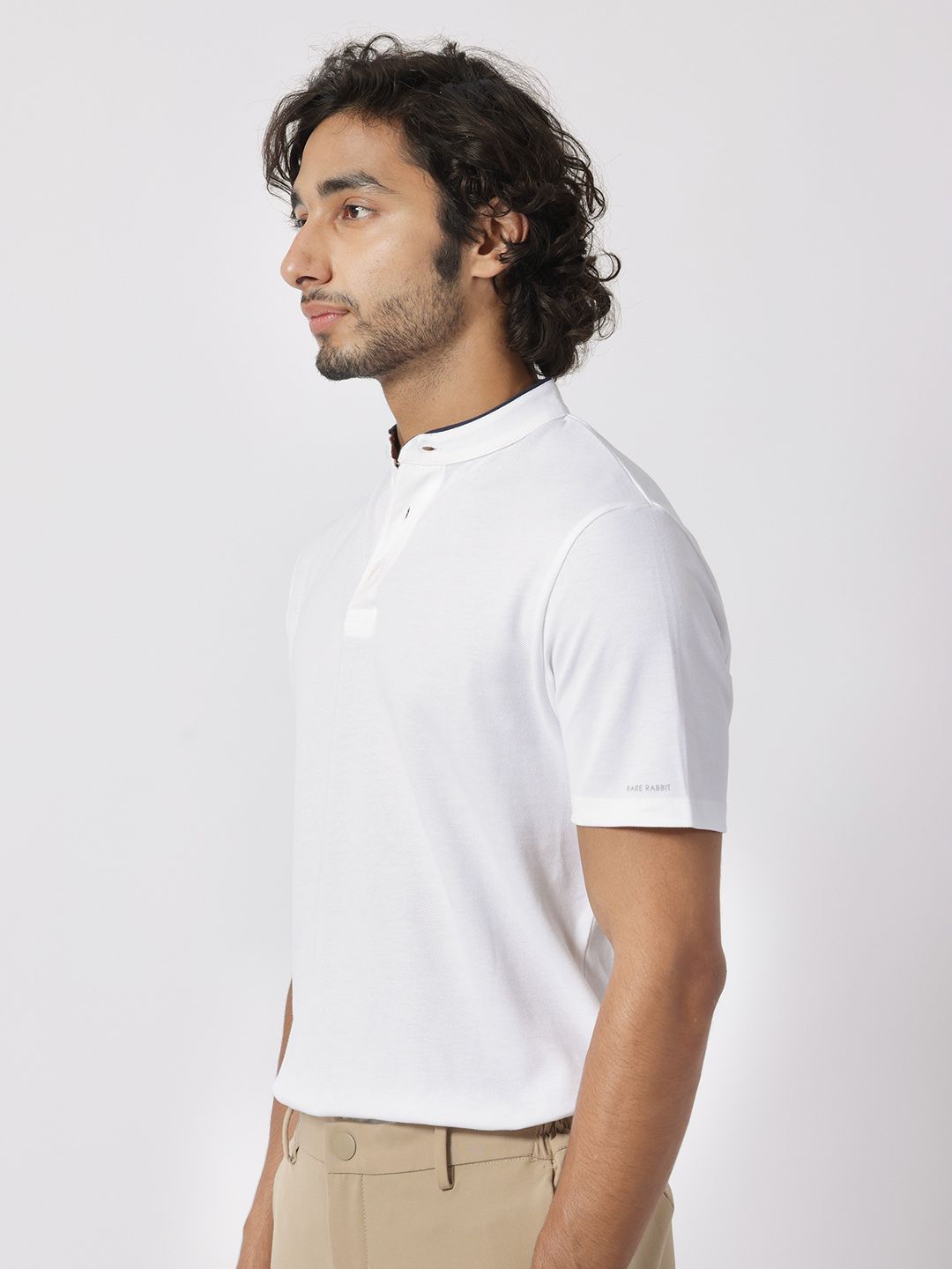 RARE RABBIT Men Barrie Mandarin Collar Cotton Slim Fit T-Shirt