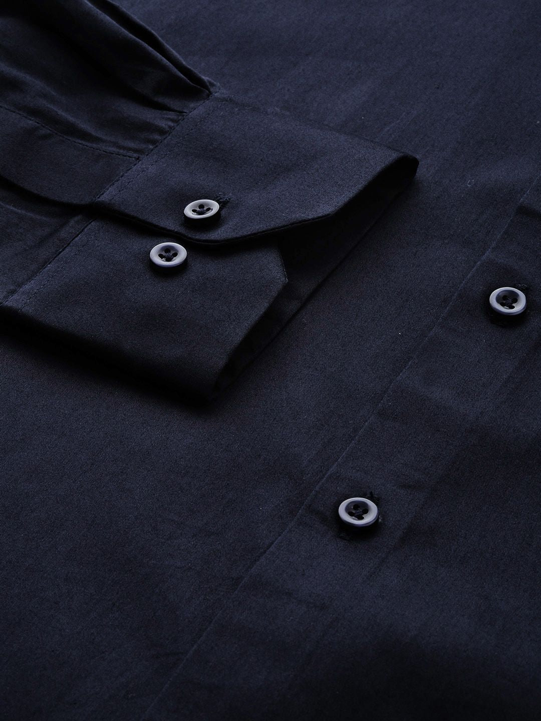 MANQ Men Navy Blue Slim Fit Solid Partywear Shirt