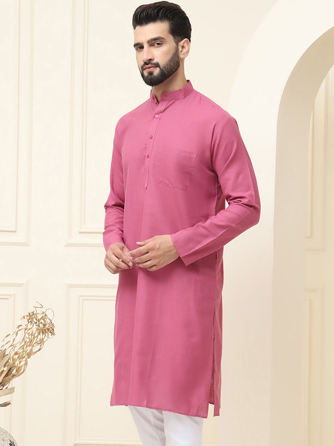 SOJANYA Pink Mandarin Collar Kurta