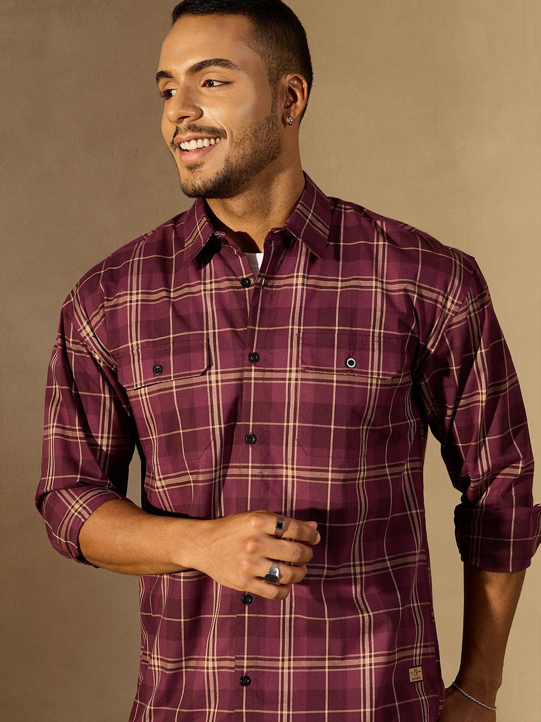 DENNISON Men Tartan Checked Drop Shoulder Oversized Shirt