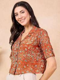 Anouk Rust Floral Print Cotton Shirt Style Top