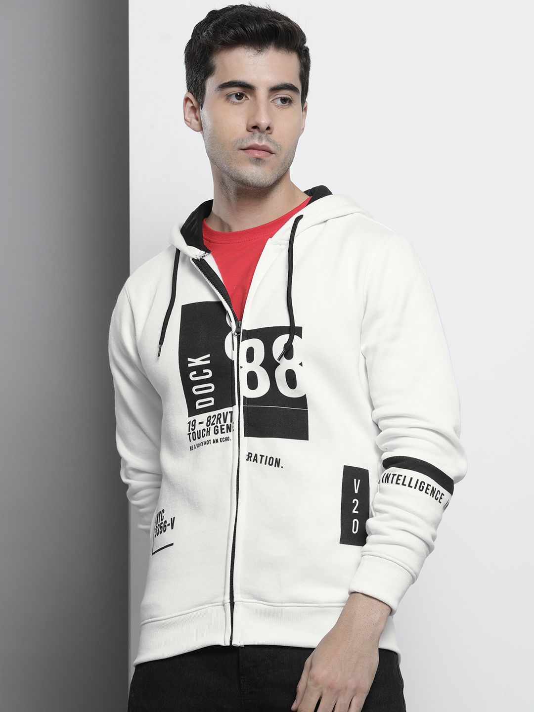 The Indian Garage Co Men White Colourblocked Hooded Sweatshirt