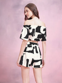 DressBerry Off-Shoulder Printed Cropped Co-Ords