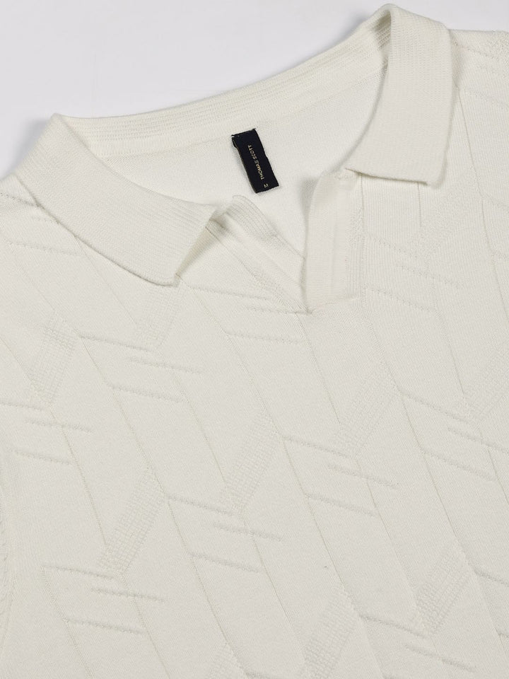 Thomas Scott Men Self Design Regular Fit Knitted Polo T-shirt