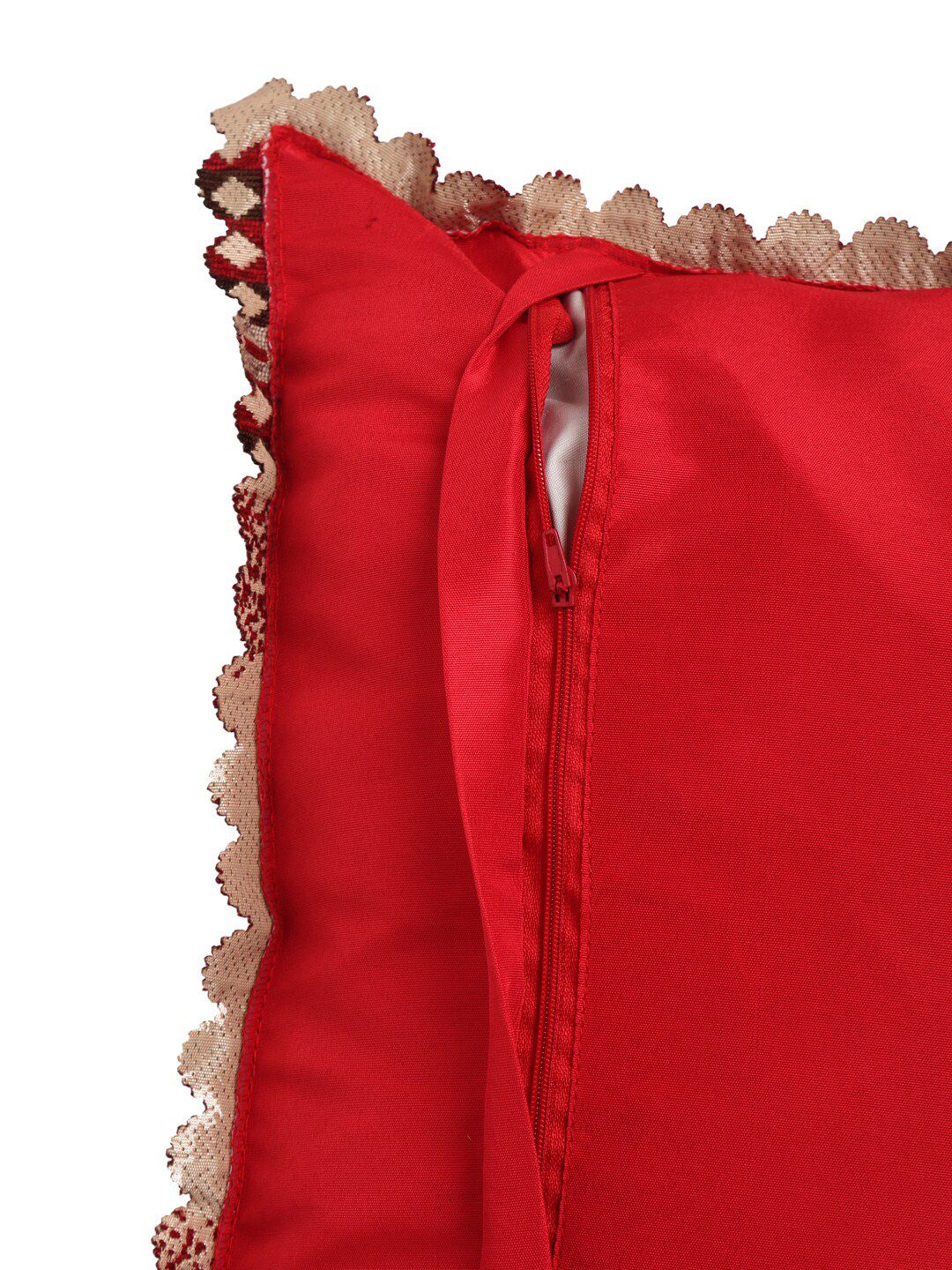 HOSTA HOMES Red & White Set of 5 Embroidered Velvet Square Cushion Covers