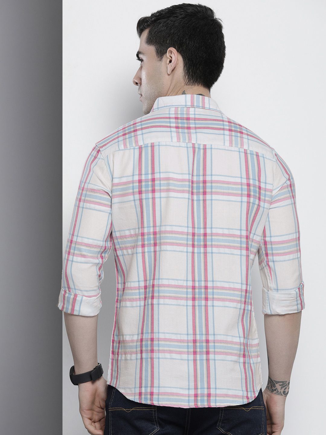 The Indian Garage Co Men Tartan Checked Cotton Casual Shirt