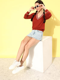 DressBerry V-Neck Ribbed Hem Pullover