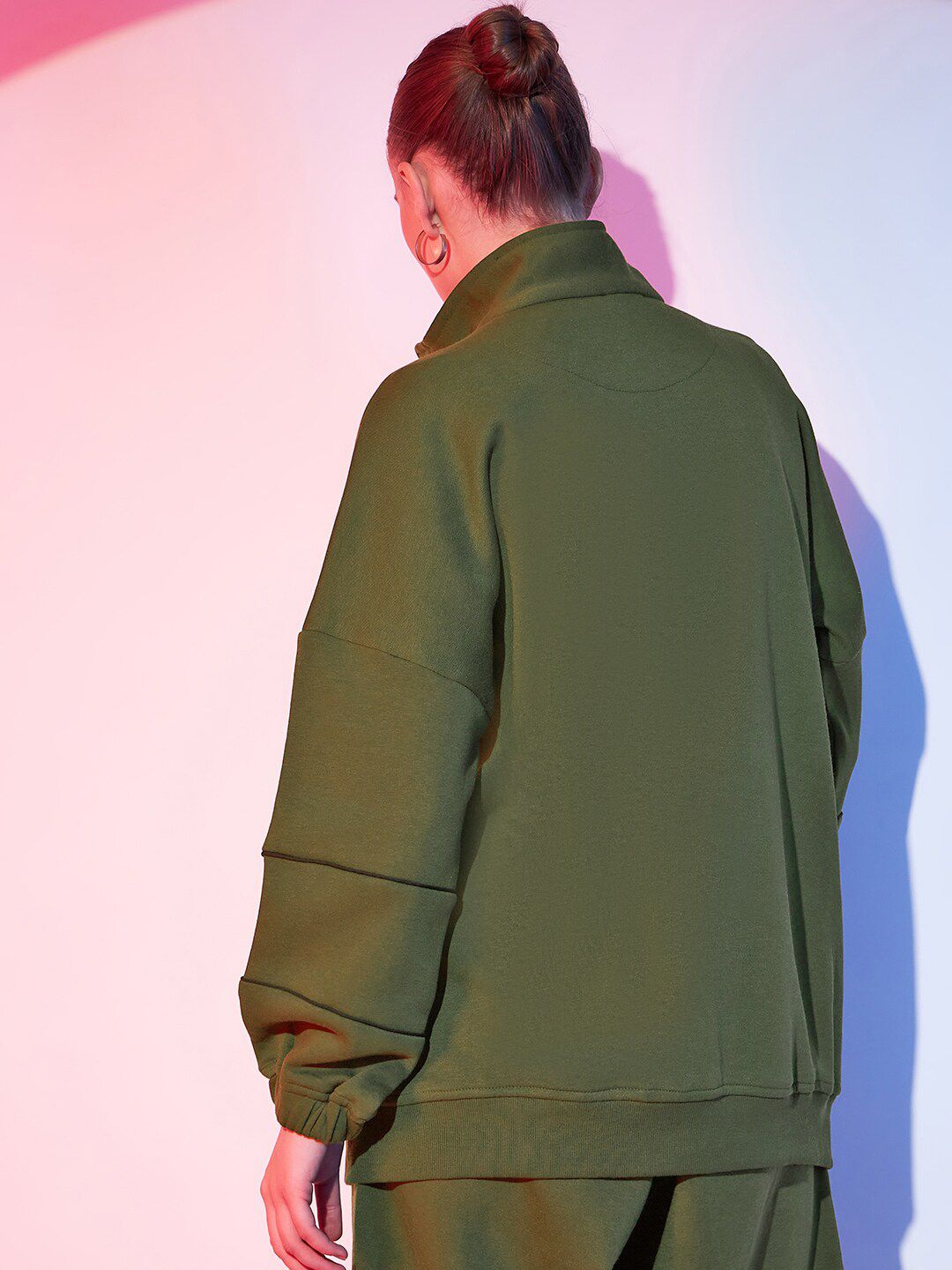 Street 9 Olive Green Mock Collar Fleece Sweatshirt